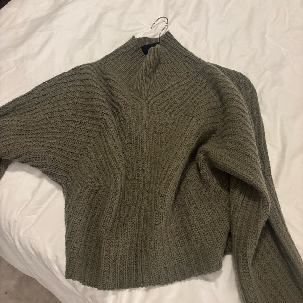 Olive Green Ribbed theory Turtleneck Sweater